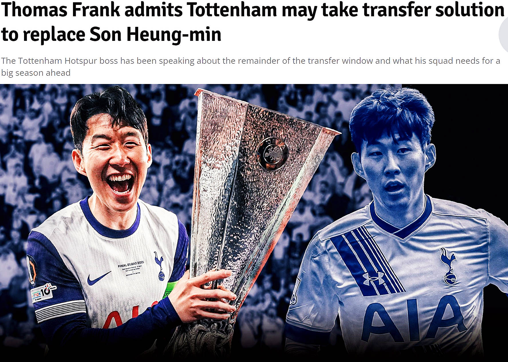 弗兰克：热刺需要通过转会 来解决孙兴慜离队的难题